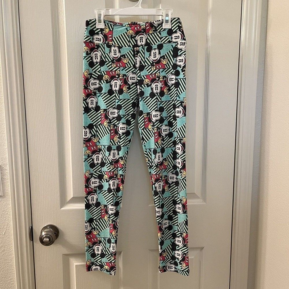 Lularoe Disney Mickey Mouse Leggings Women's One Size Green Striped